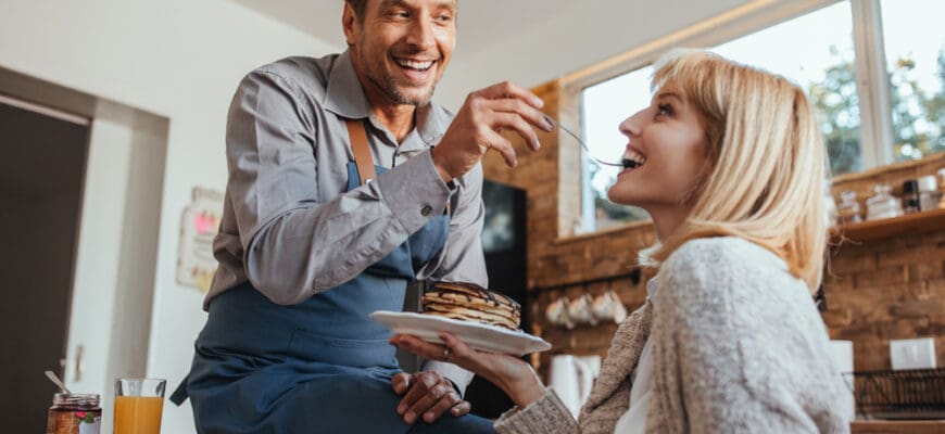 Husband,Feeding,His,Wonderful,Wife,During,Breakfast